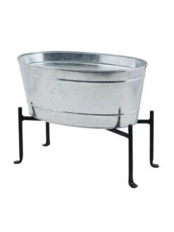 Achla Designs Mini Oval Galvanized Tub With Folding Stand -Garden Tools Sales Store 8612906 03v