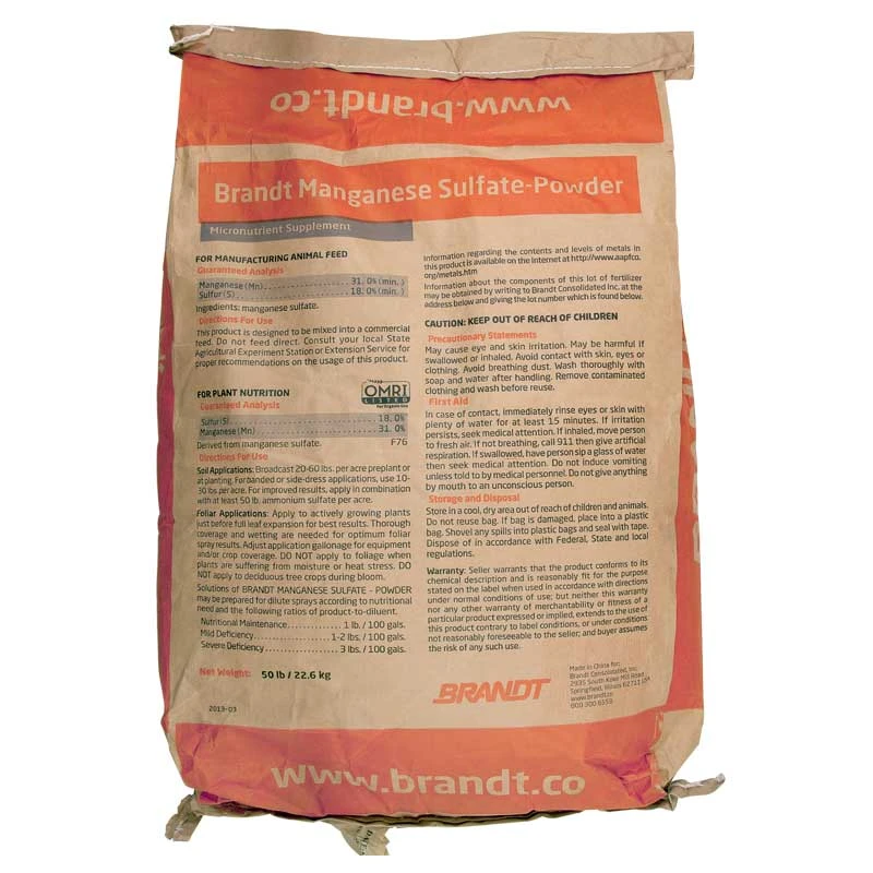 Brandt Manganese Sulfate 31% Powder (50 Lb) 1 Brandt Manganese Sulfate 31% Powder (50 Lb)